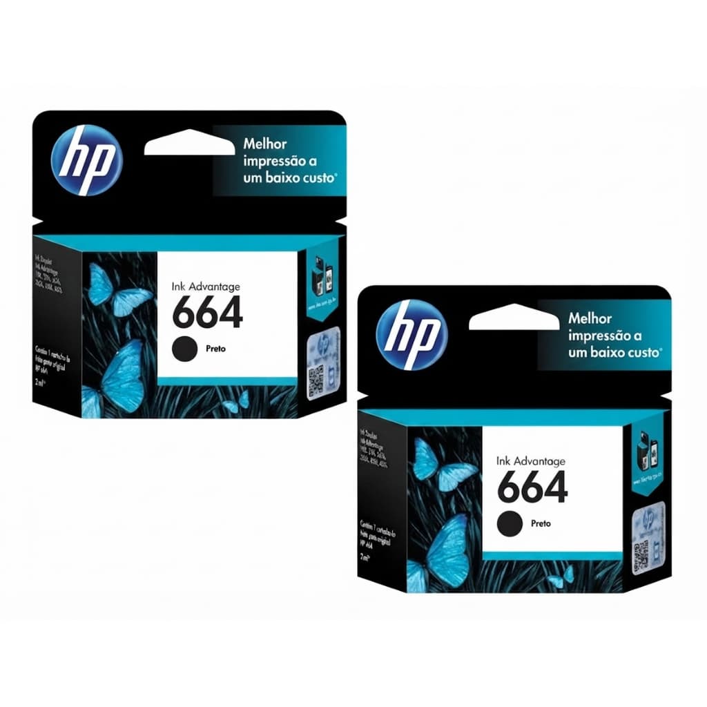 Kit 2 Cartuchos 664 Preto Black Impressora Hp Deskjet F6V29AB