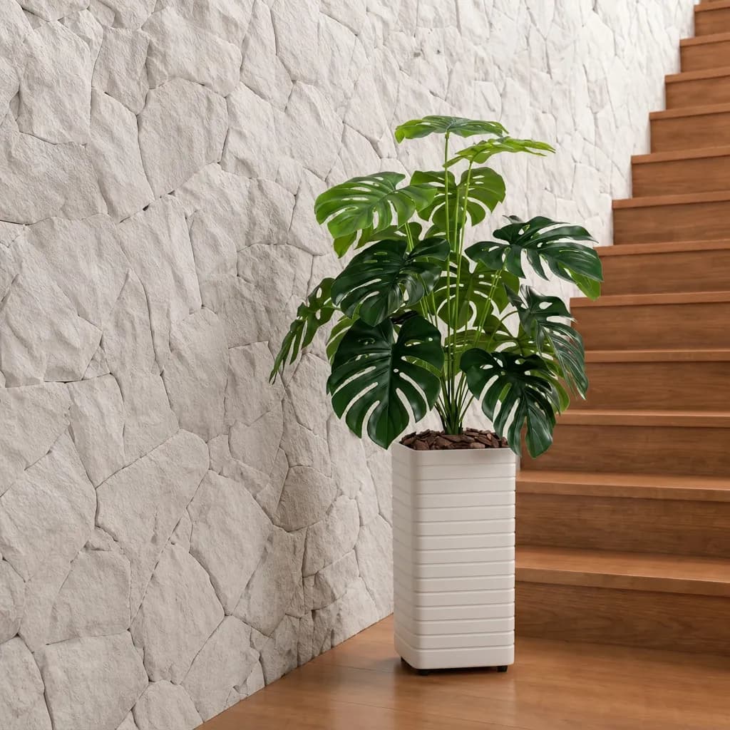Planta Decorativa Artificial Costela De Adão Vaso Cachepot Branco
