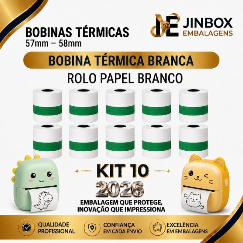 10 Rolo De Papel Térmico branco 57mm-58mm Refil Para Mini Impressora Infantil Portátil Câmera infantil e Maquininhas