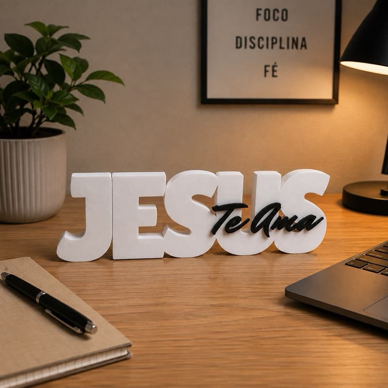 Enfeite Jesus Te Ama | Decoração Fé Cristã | Mesa Escritório Quarto | Presente Religioso