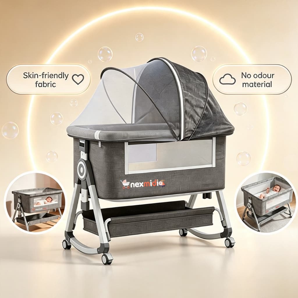 Nexmidio Berço Moisés Portátil Co-bed Balanço com Mosquiteiro Altura Ajustável para Bebê
