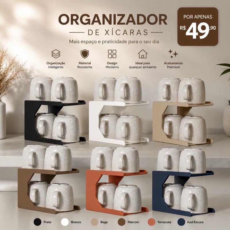 Organizador para Xícaras e Canecas | Organizador de Xícaras Porta Xícaras de Café para Cozinha