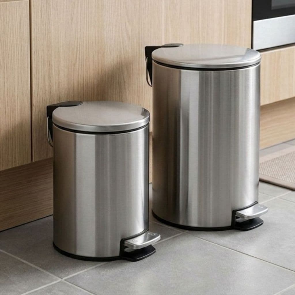 Kit 2 Lixeiras Inox Redonda Com Pedal Slim 3L 5L ou 12L Residencial Cozinha Banheiro Escritório