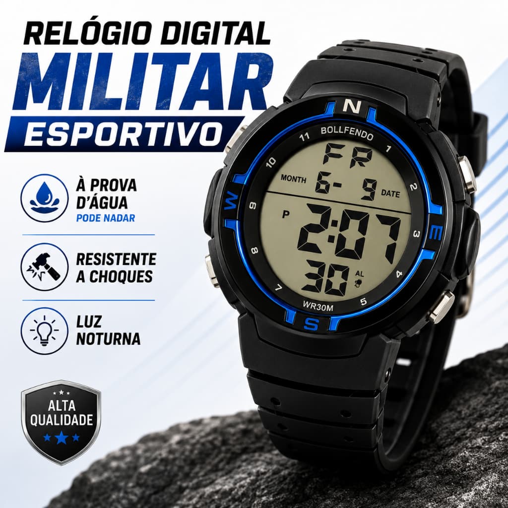 Relógio Masculino Digital Led Esportivo Clássico Militar A Prova D água