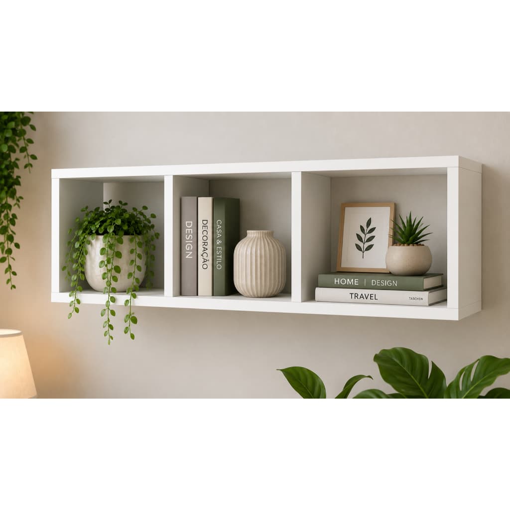 Nicho Triplo Retangular 85x24x22cm Para Livros/Organizadores Branco  - Compmovel