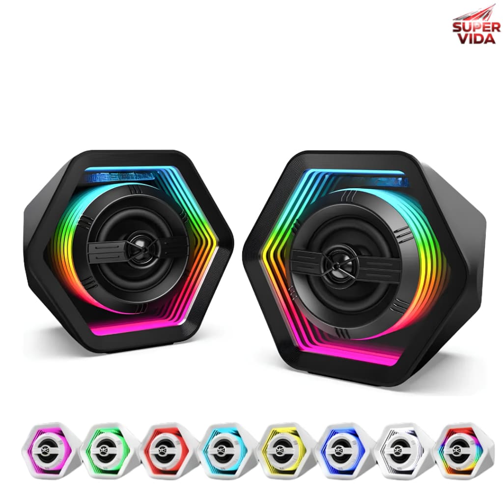 Caixa de Som Gamer Bluetooth Para PC Computador Notebook Som Potente 50W RGB LED P2 Graves Tomate