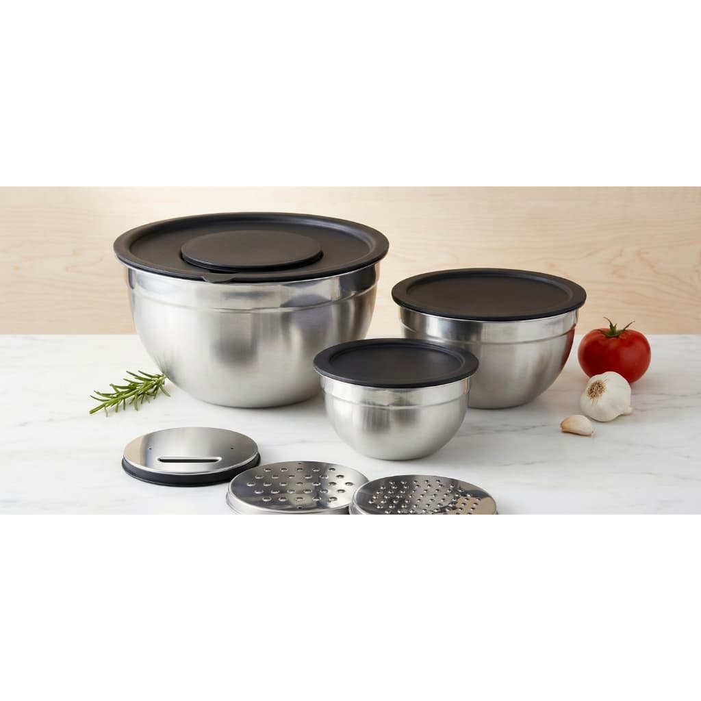 Kit 3 Bowls Inox com Tampas e Raladores 1,5L 3L 3,8L Multiuso Cozinha