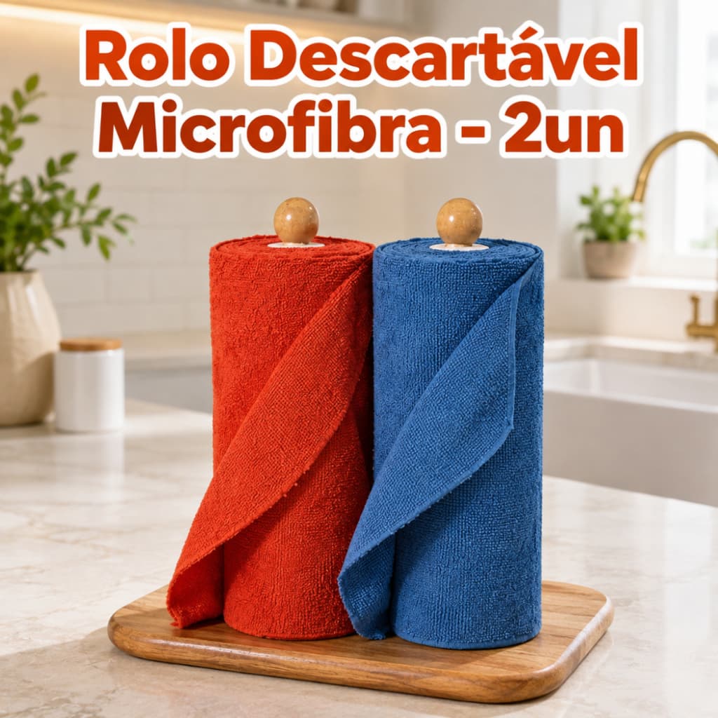Kit 2 Rolo de Microfibra Limpeza Multiuso Destacável - 20un destacáveis 25x25 Cada - Cores Sortidas
