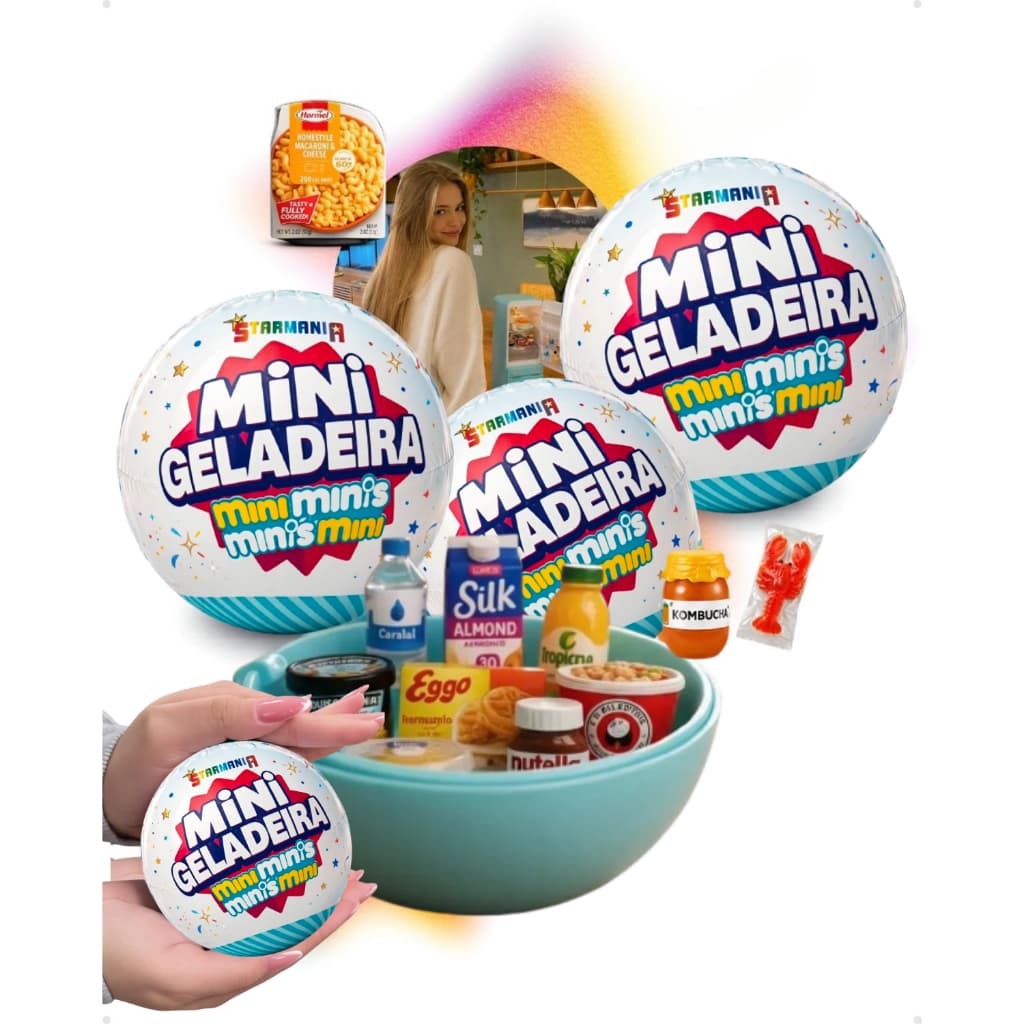 Kit 3 Bola Capsula Surpresa Mini Geladeira Mini Brands Esfera Coleção Comidinha Miniatura Fill The Fridge