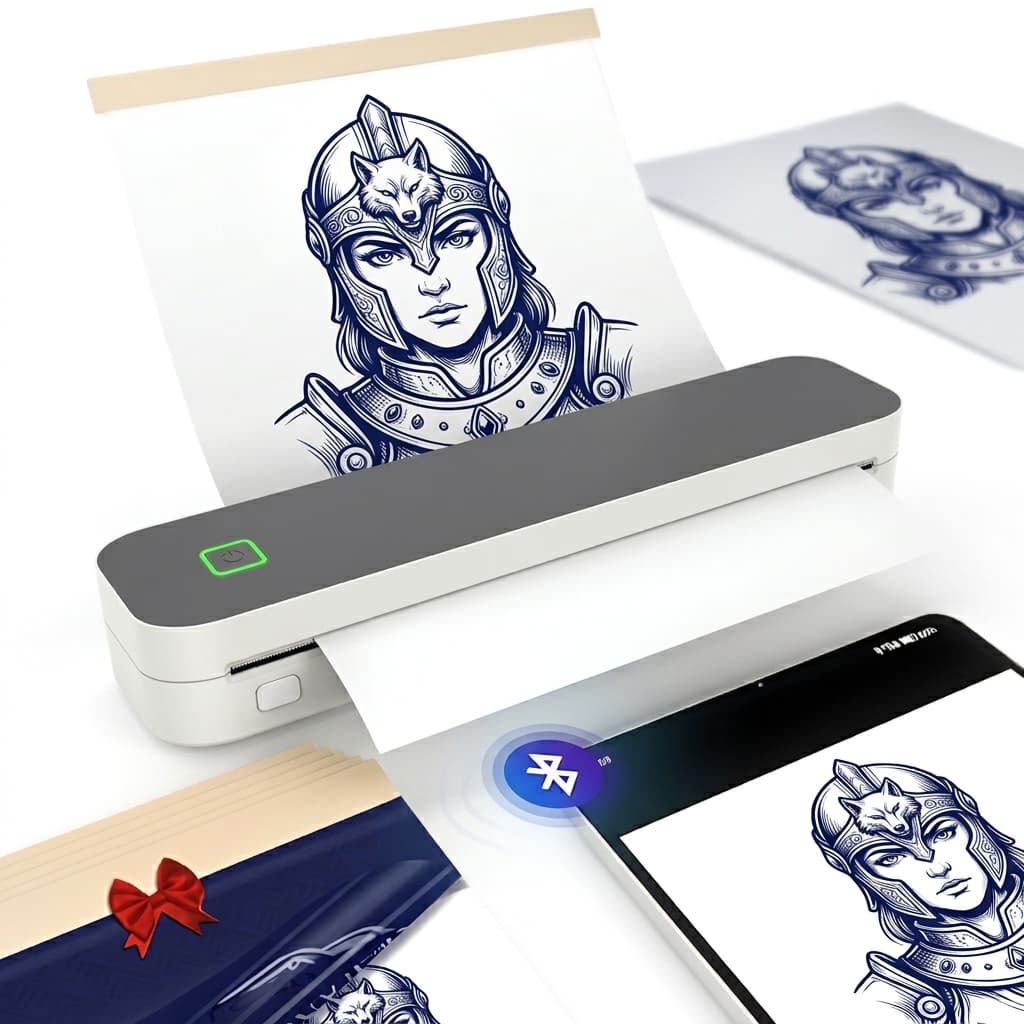 Impressora Térmica A4 para Tatuagem e Transferência Bluetooth com Rolo de Papel Térmico 210mm + 3 Folhas para Tatuagem