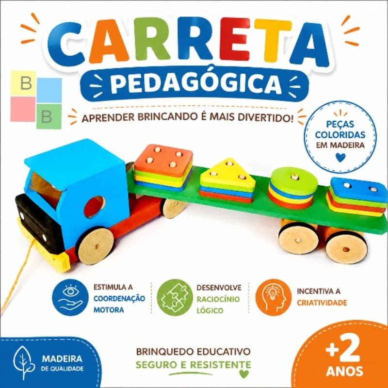 Brinquedo Pedagógico Carreta Prancha 41x12cm MDF 6mm | Brinquedo Educativo para Crianças