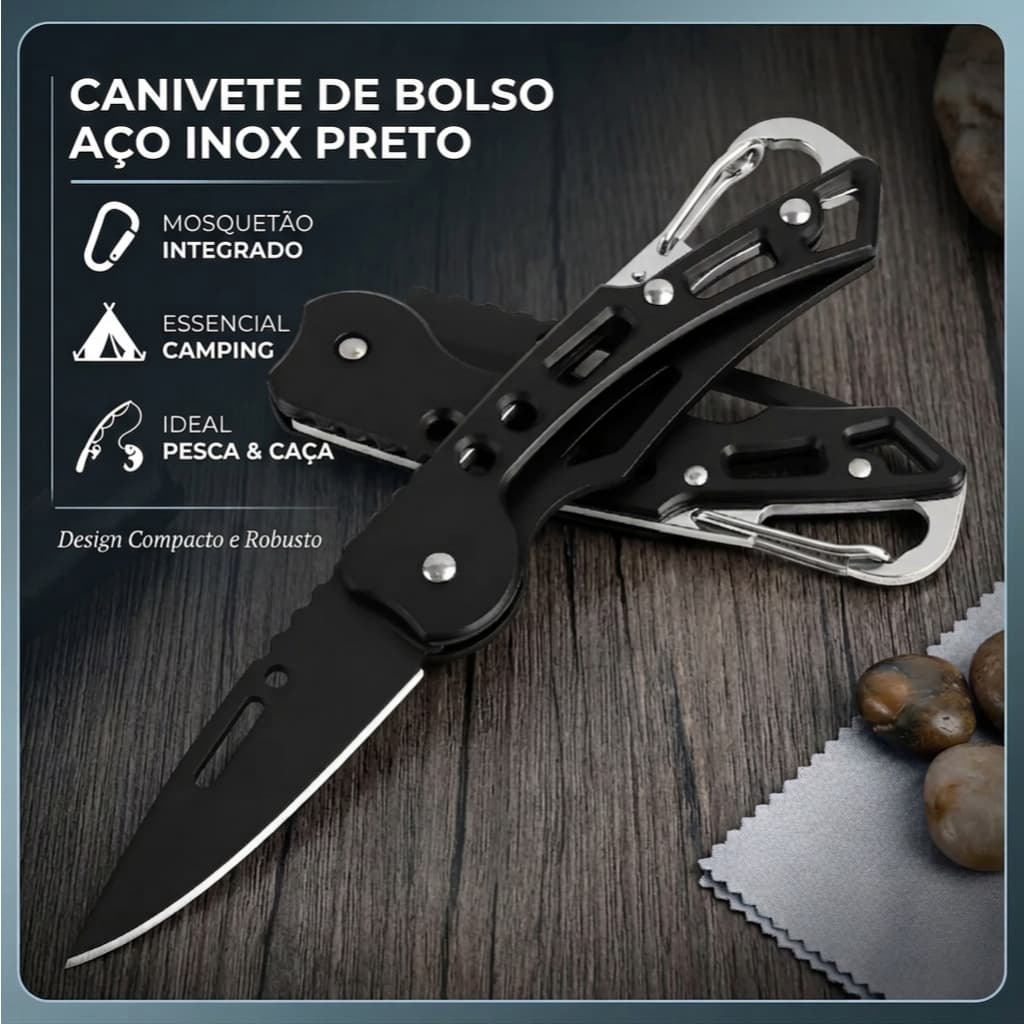 Canivete de Bolso Aço Inox com Mosquetão dobrável tática para camping pesca e caça retrátil Faca