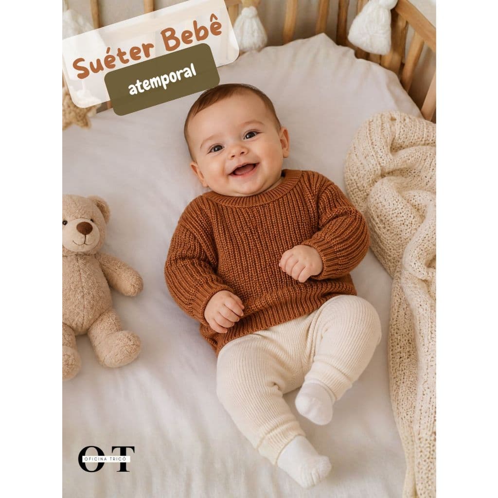 Suéter Bebê Infantil Tricot Gola Redonda Básico Menino Menina Unissex RN Atemporal