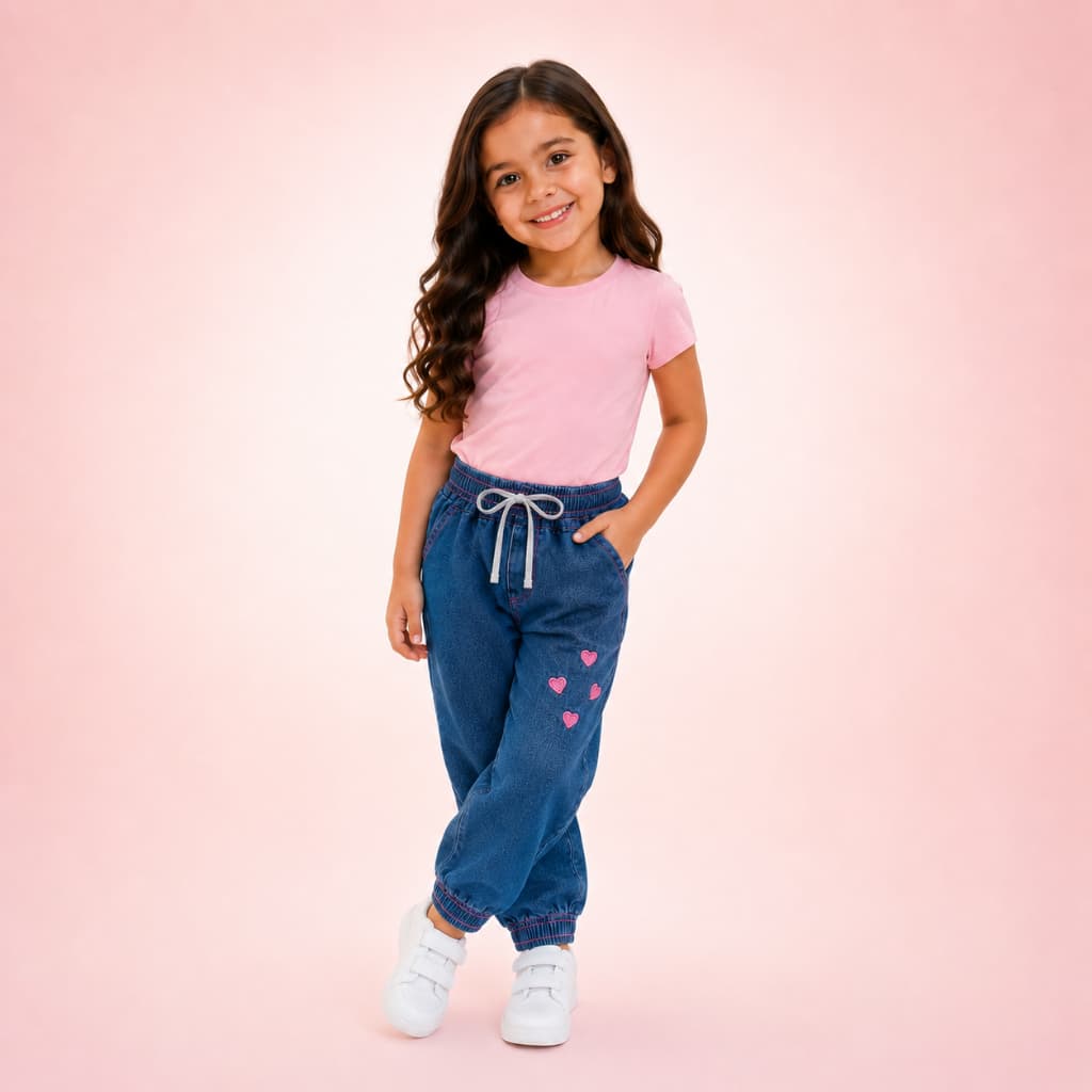 Calça Menina Jogger Jeans INFANTIL de Sarja  Alta Qualidade Slim Fit  Criança