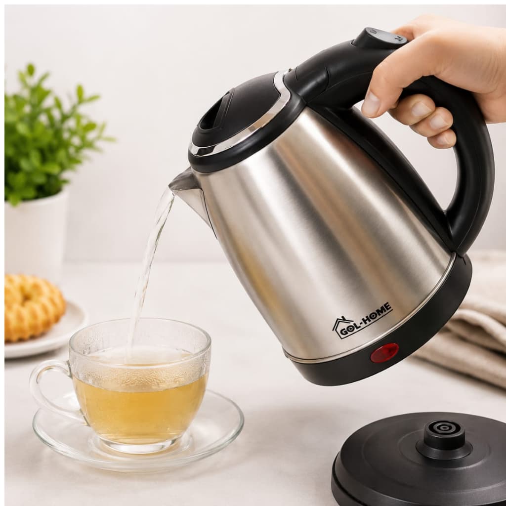 Chaleira Elétrica 1,8 L Aço Inox 1000W 127V Base Giratória e Desligamento Automático