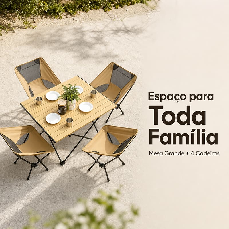 Kit Mesa Dobrável Com 4 Cadeiras 67x47x42CM Mesa Dobrável Com 4 Cadeiras de Alumínio Portátil Vira Maleta Camping Praia