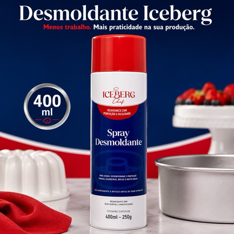 Desmoldante Iceberg 400ml Spray Antiaderente para Formas Assadeiras Bolos Confeitaria