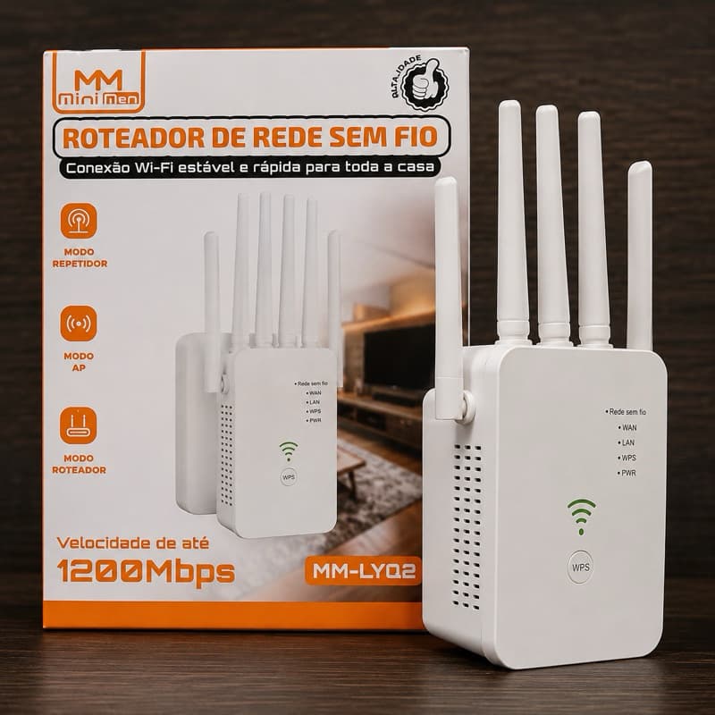 Roteador Repetidor WiFi 1200Mbps Minimen MM-LYQ2 3 em 1 Amplificador de Sinal
