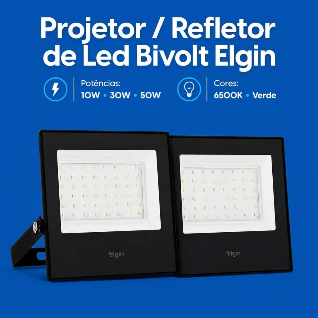 Kit 2 Refletor Led Holofote 10w 30w 50w Bivolt IP65 Externo À Prova D'água Elgin
