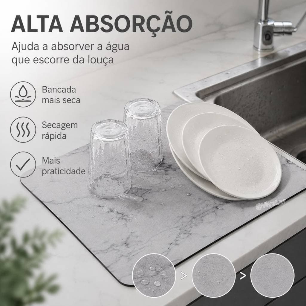 Tapete Escorredor de Louça Absorvente – Antiderrapante e Secagem Rápida para Pia