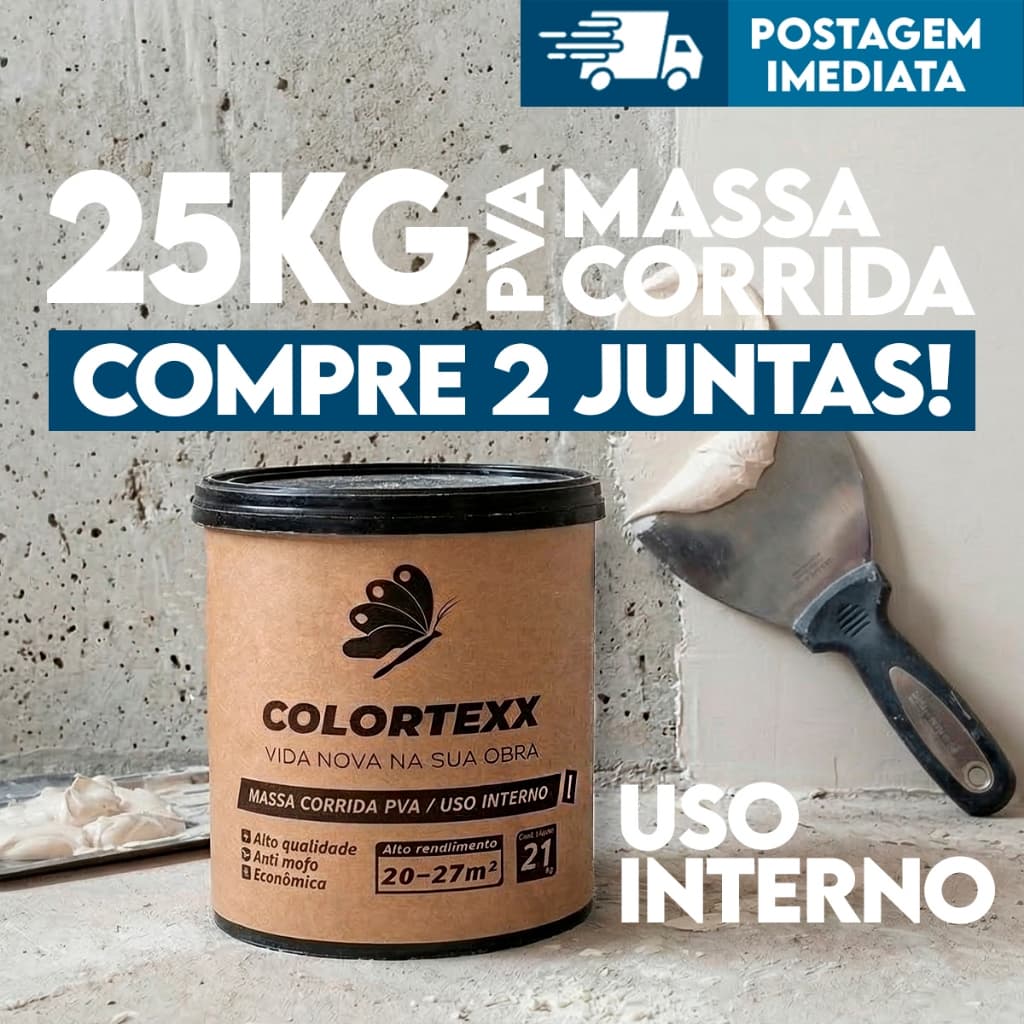 Massa Corrida PVA Revestimento 25kg 21kg Profissional Fácil Aplicação Nivelador império colortexx