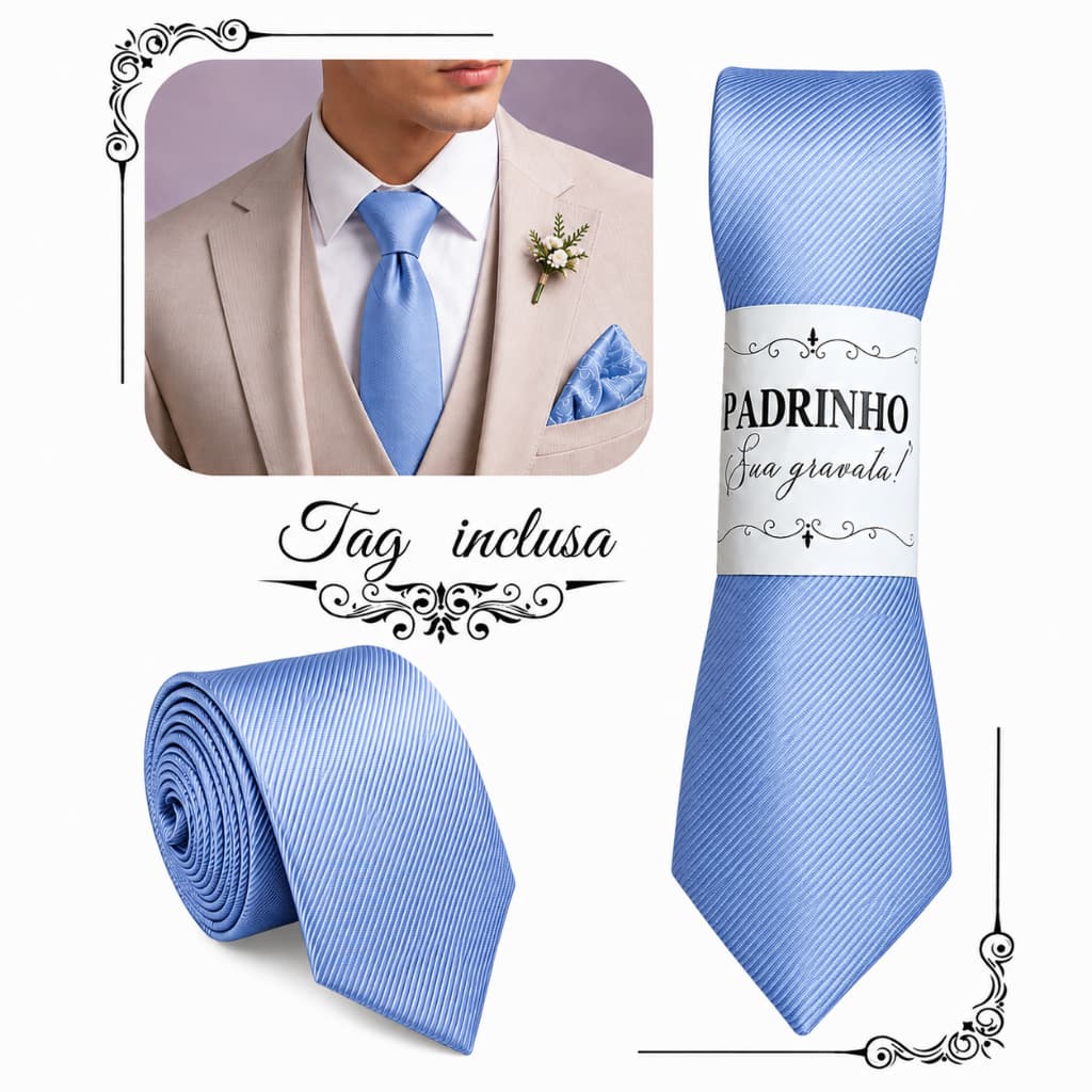 Kit 04 a 20 Gravatas azul serenity Slim Para Padrinhos e Casamento
