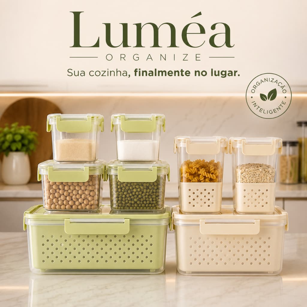Potes Herméticos Organizadores Cozinha Kit 5 Unidades com Tampa e Vedação Luméa