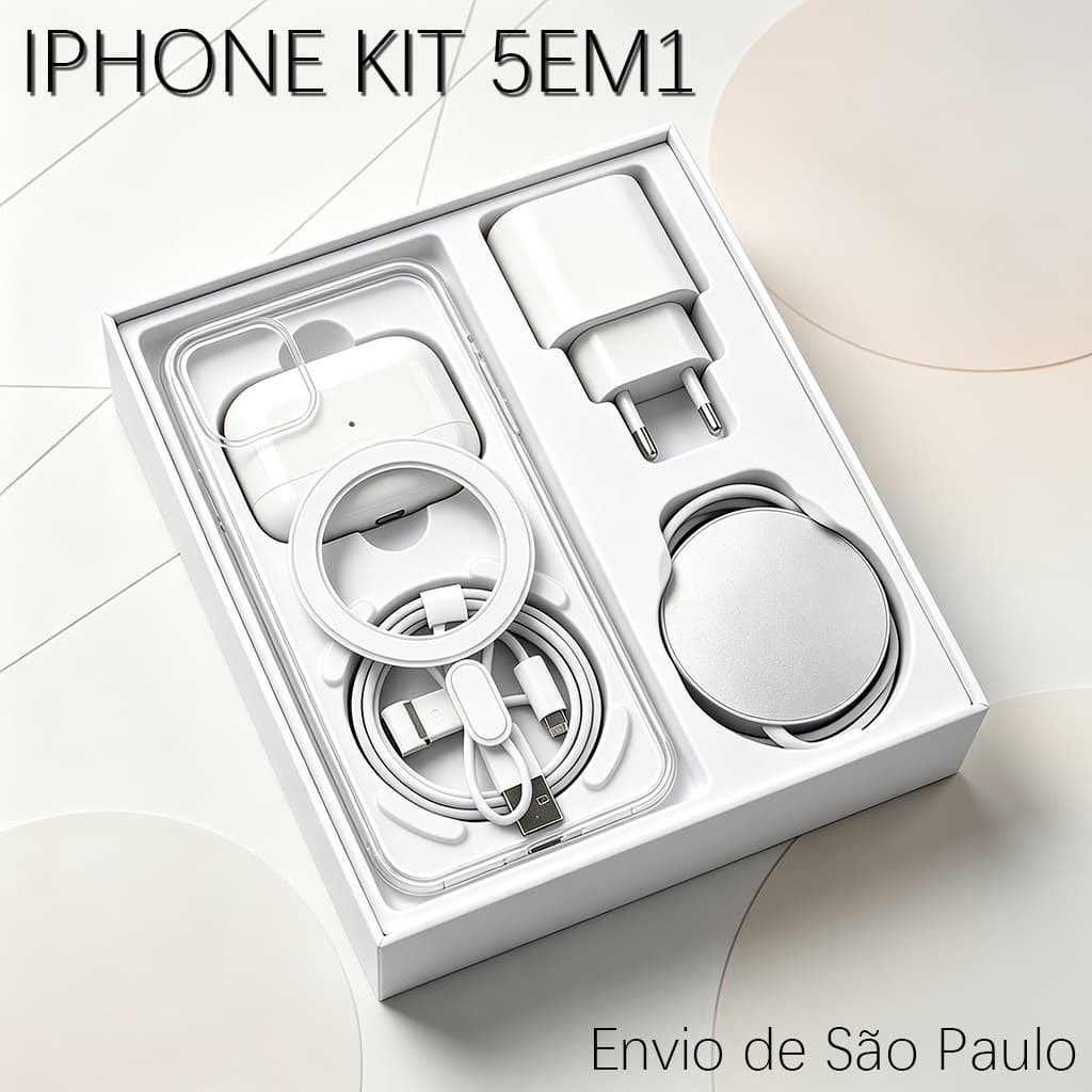 Pacote 5 em 1 para iPhone 11 a 16 Pro Capa Cabo Carregador Rápido PD20W Carregador Wireless e Fone de Ouvido Bluetooth