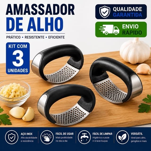 Espremedor de Alho Inox Amassador de Alho Triturador de  Alho Inox de Cozinha Resistente e Eficaz