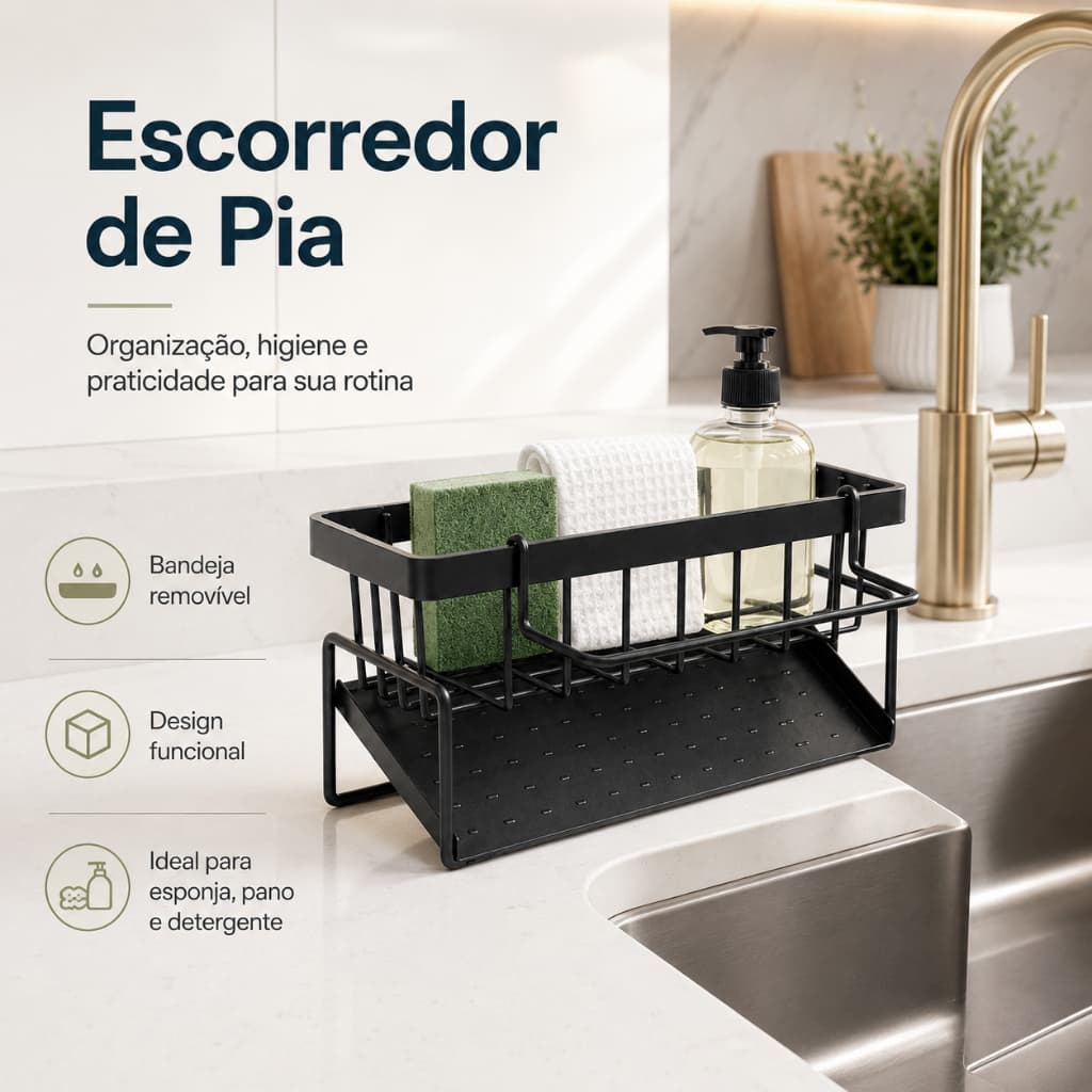 Suporte Organizador Para Pia Porta Bucha Esponja Detergente Com Bandeja De Escoamento Facil