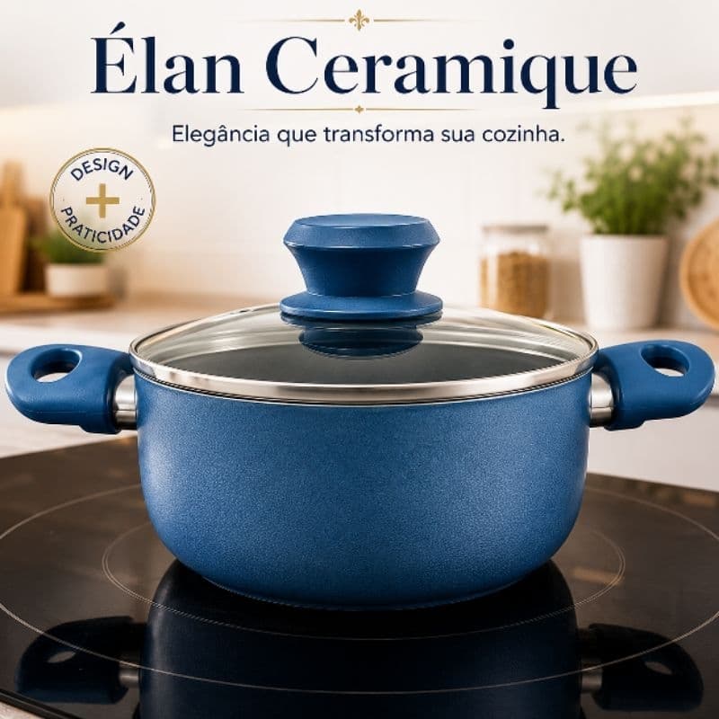 Panela Antiaderente Cerâmica 18cm com Tampa Élan Ceramique Azul – Panela Pequena para Cozinha Fácil e Prática