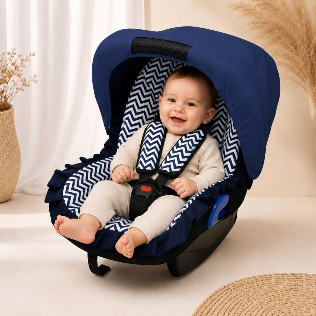 Kit Capa de Bebe Conforto + Protetor de Cinto + Capota Solar com Tecido Estampado 100% Algodão