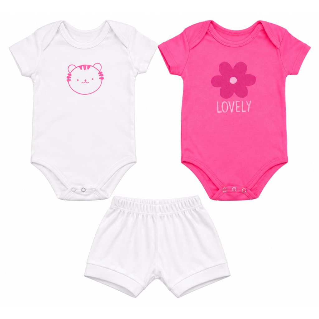 Kit 3 Peças Roupa Bebê Menina 2 Body E 1 Bermuda Algodão Verão Estampado