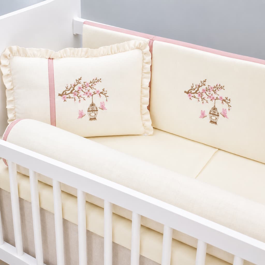 Kit Mini Berço Luxo Linho Algodão Menina Menino Bordado