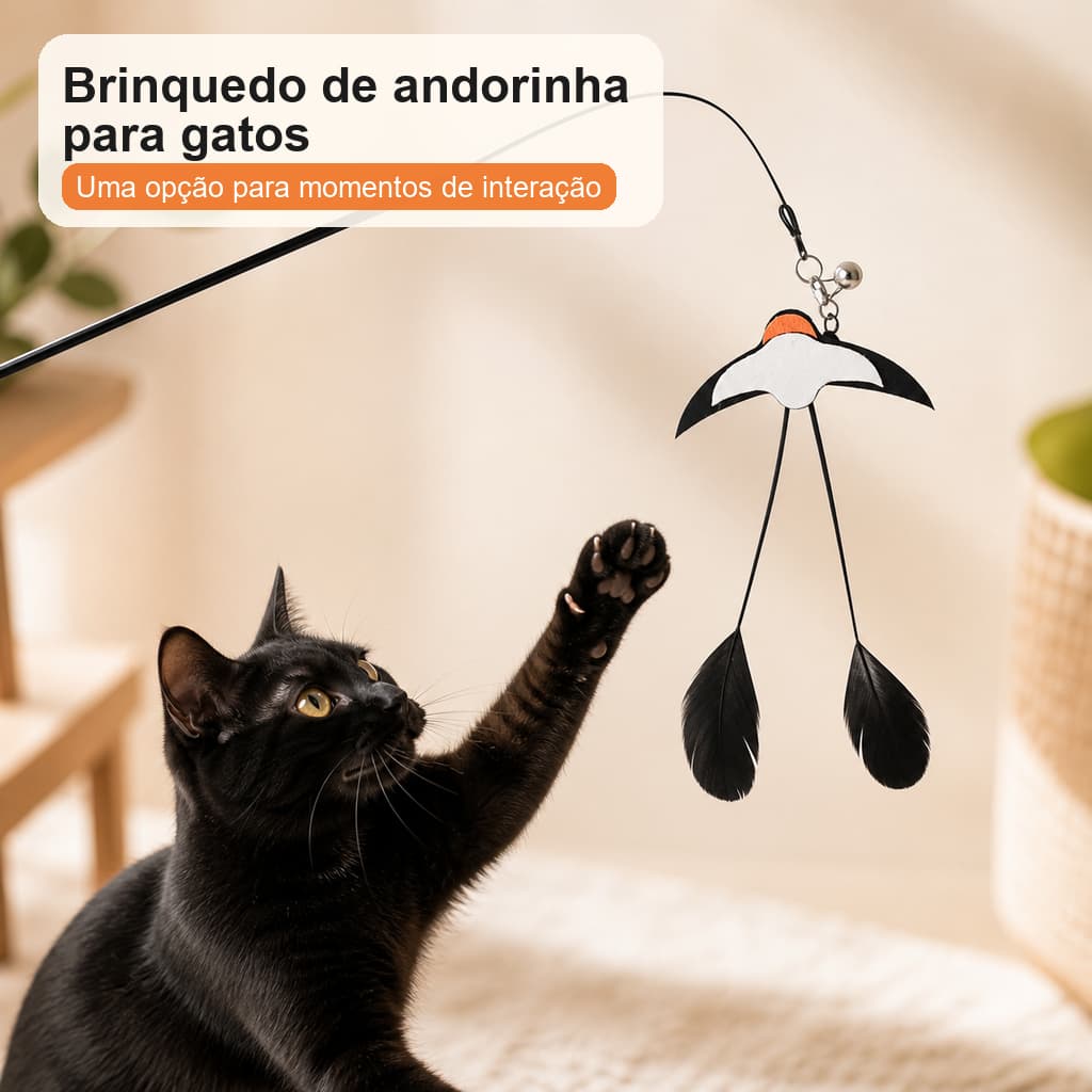 Brinquedo de Andorinha para Gatos com Guizo e Detalhes que Balançam, Kit com 1, 2 ou 3 Unidades, com ou sem Varinha