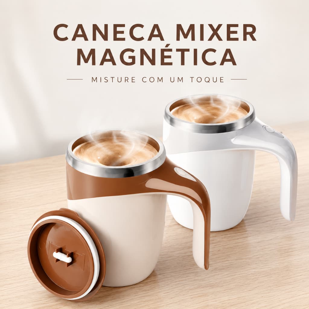 Caneca Mixer 380ml Magnética Automática USB para Café, Leite, Chocolate e Shake com Tampa