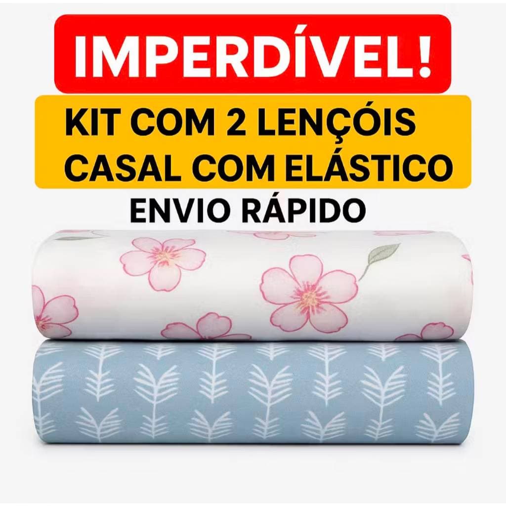 kit Com 02 Len莽ol Estampado Casal Avulso Len莽ol Com El谩stico Promo莽茫o-Lindas Estampas