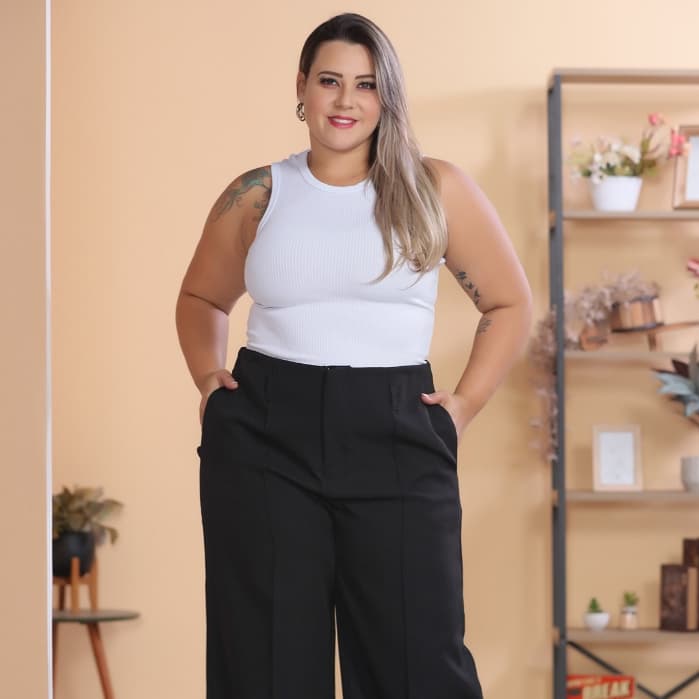 Calça Pantalona Plus Size Tecido Alfaiataria Novo Moda/COD:CA03