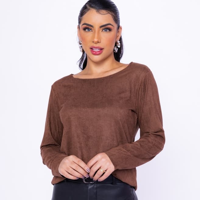 Blusa Suede Feminina  Manga Longa Moda Outono/Inverno