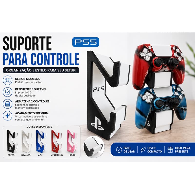 Suporte PS5, suporte controle, porta controle PS5, organizador gamer, suporte DualSense, acessório gamer