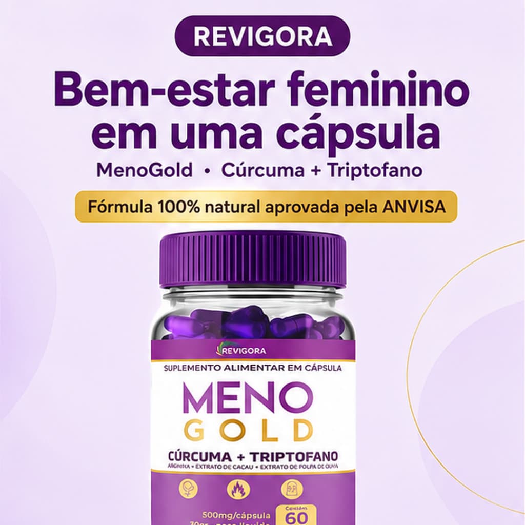 Suplemento Feminino MenoGold Revigora 60 Caps Cúrcuma Triptofano Vitamina B3 Natural