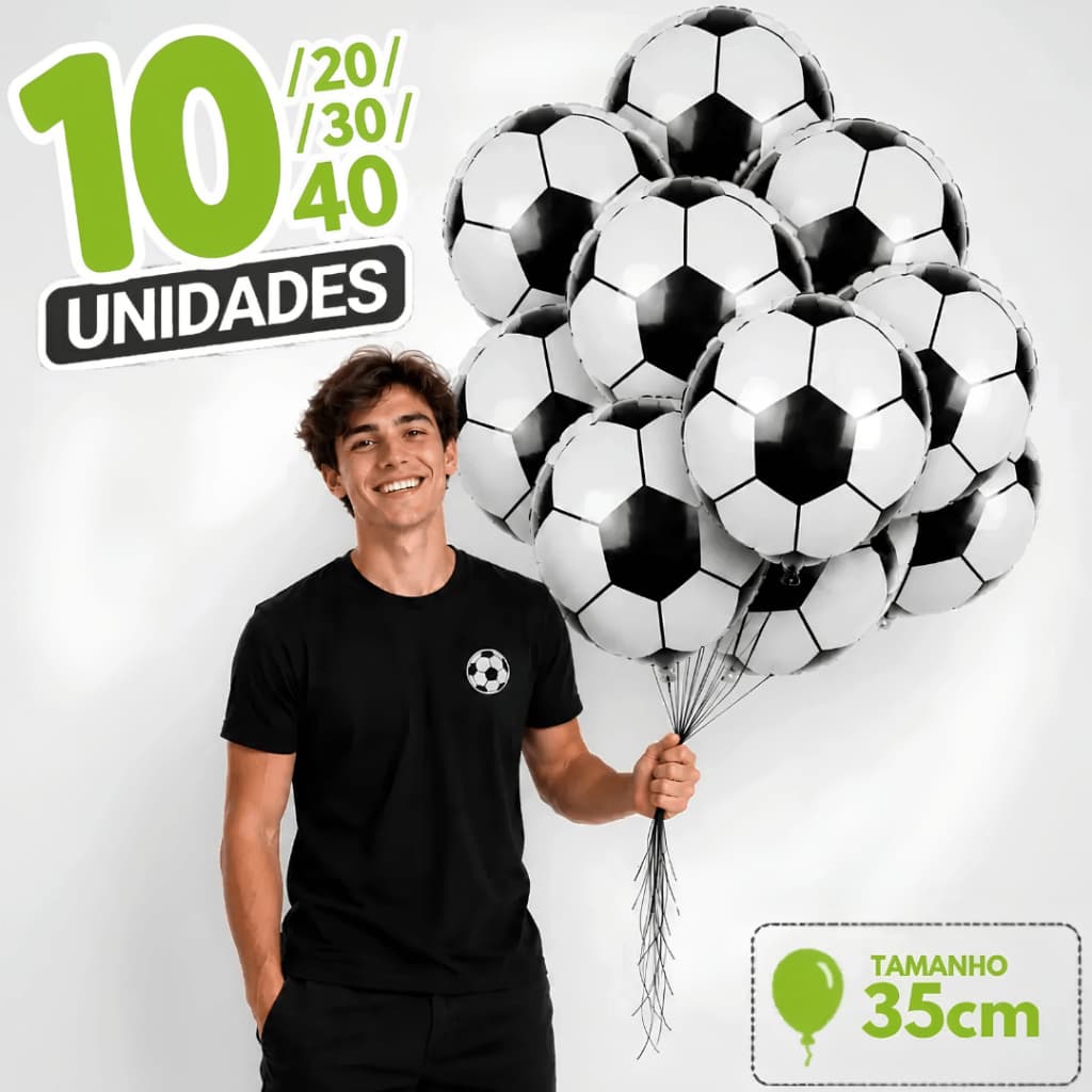 Kit Balão Metalizado Bola de Futebol 35cm 10/20/30/40 Peças Festa Aniversário Menino Decoração