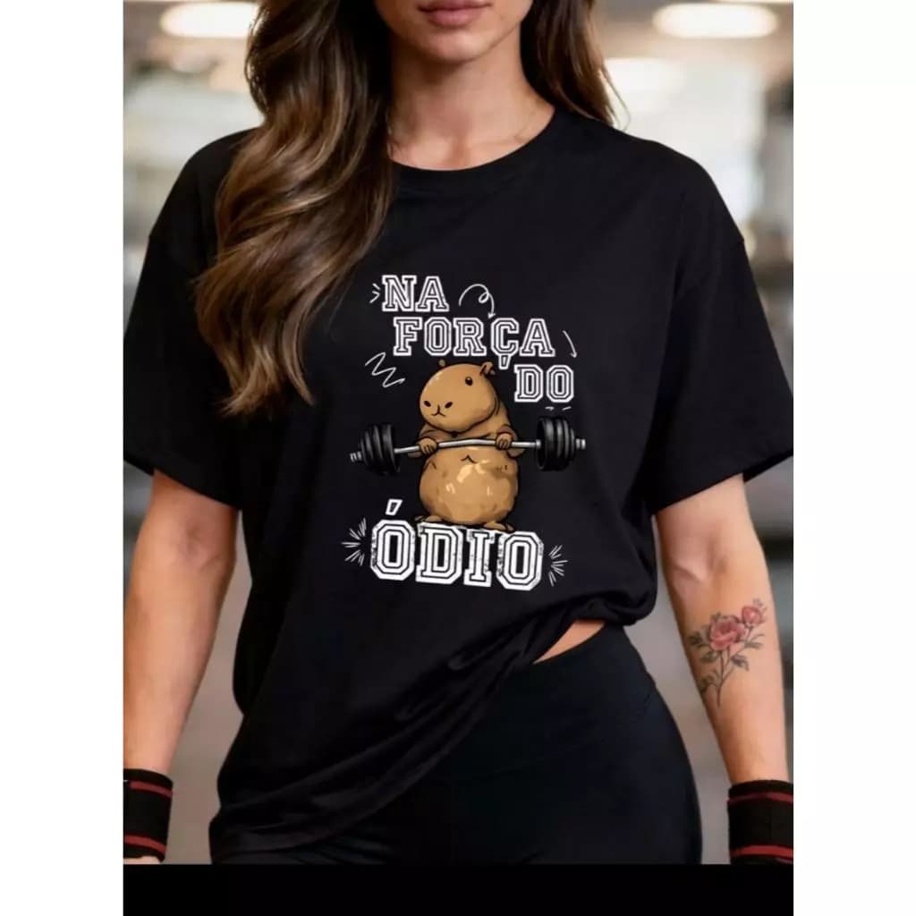 Blusa Camiseta Feminina Camisetão Academia Gym Treino Musculação 100% Algodão Na Força do Ódio Envio Imediato