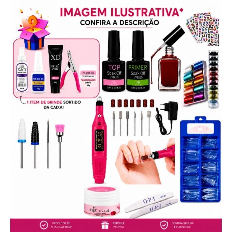 KIT UNHA GEL + Motor Caneta  COMPLETO PROFISSIONAL D&Z