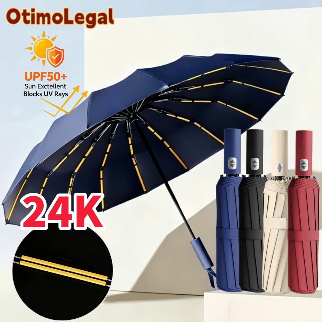 Guarda-chuva Automático Quilha Dupla 24 Varetas Grande Guarda-sol Sombra Reforçada Dobrável