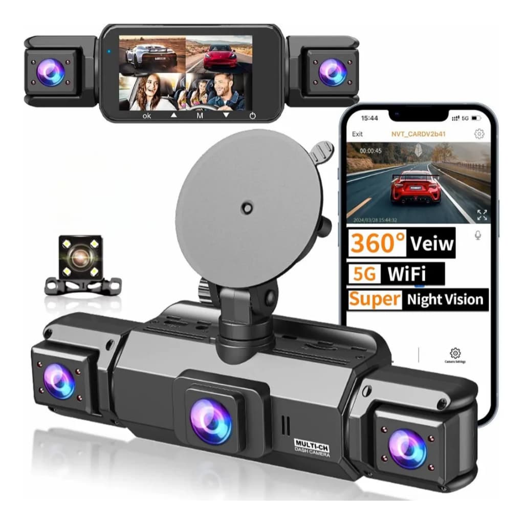 Dashcam 4 Lentes Warshark 1080P WiFi Tela 3.16" Câmera Frontal Traseira Interna Estacionamento
