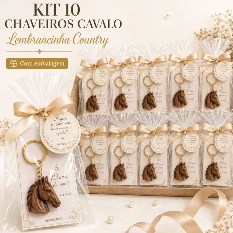 Kit 10 Chaveiros Cavalo Lembrancinha Casamento Country Rústico Cowboy