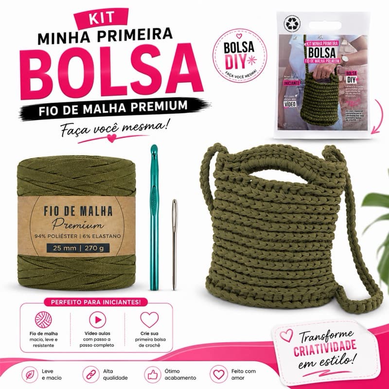 Kit Minha Primeira Bolsa Com Fio de Malha Premium - círculo