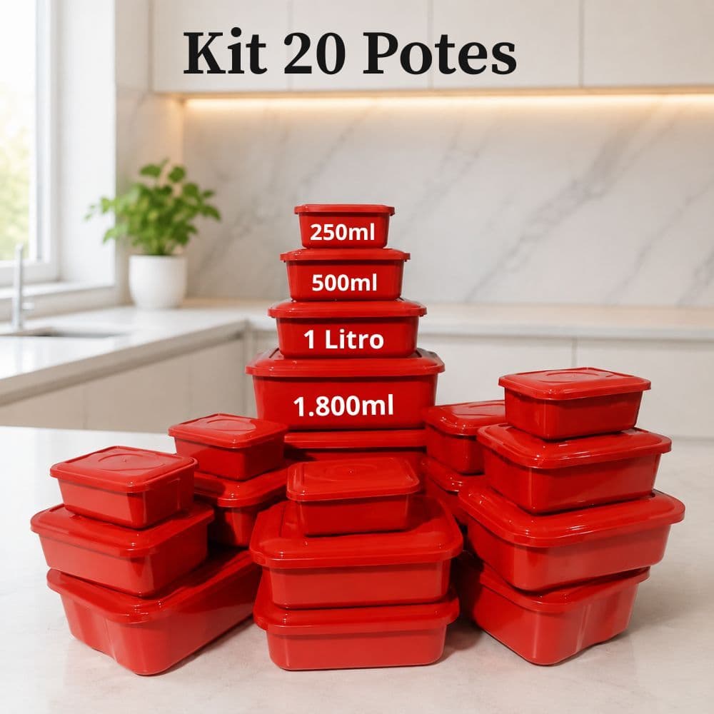 Kit 20 Potes Plásticos com Tampa 250ml 500ml 1L e 1,8L para Alimentos Mantimentos – 7 Cores