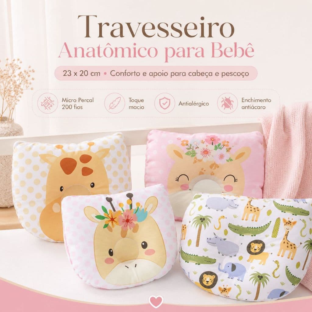 Travesseiro Anatômico Cabeça Chata Para Bebê RN Menino Menina Almofada Modelador